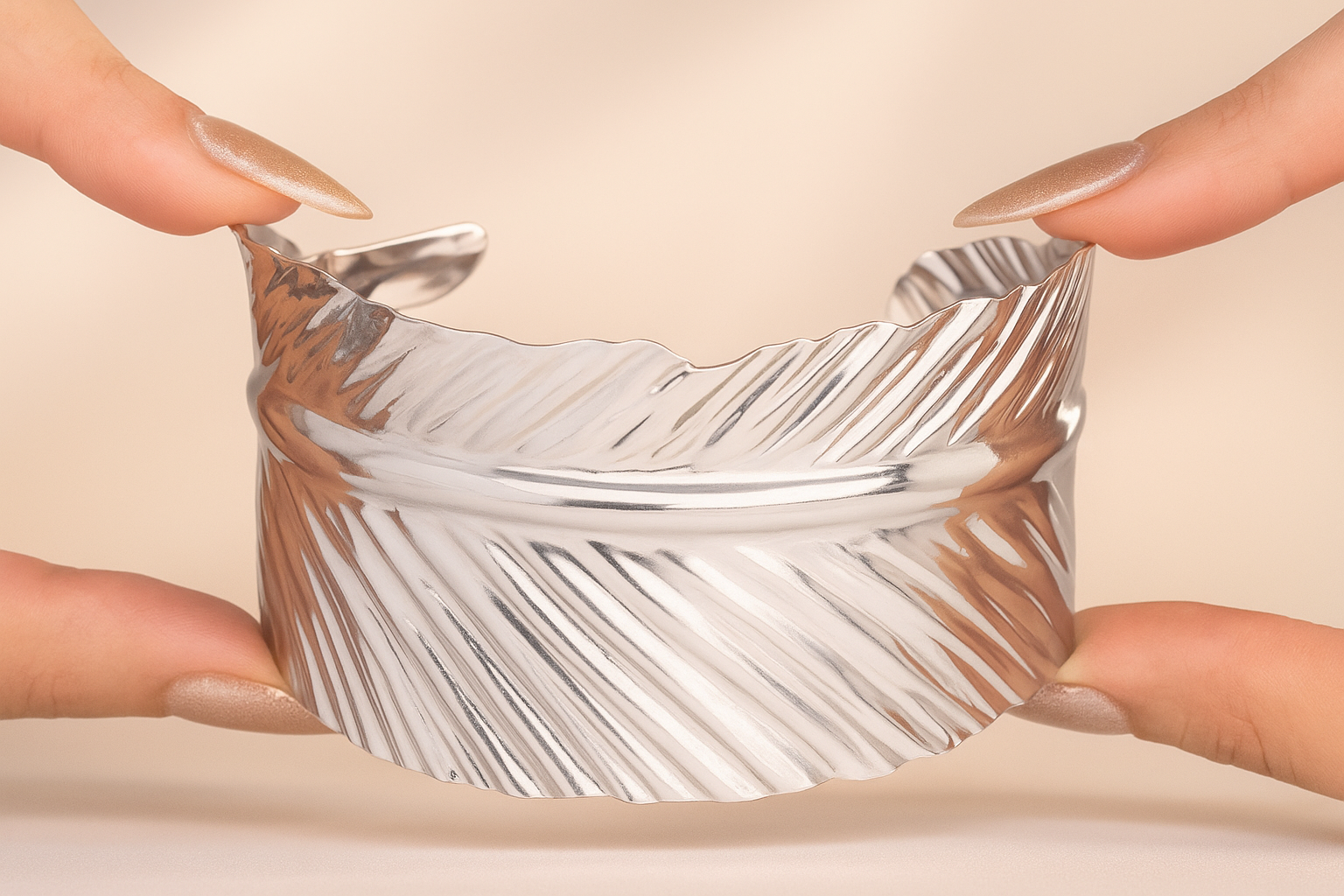 Celeste Leaf Engraved Silver Cuff