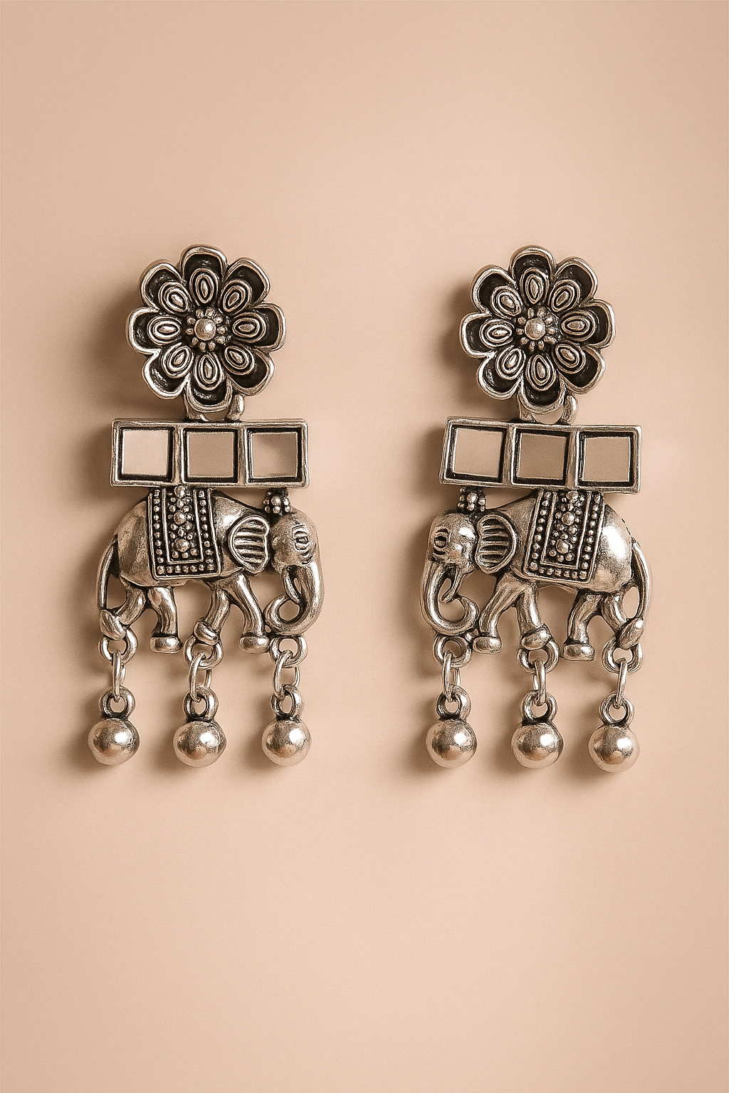 Tribal Elegance Oxidized Necklace & Elephant Earring Set