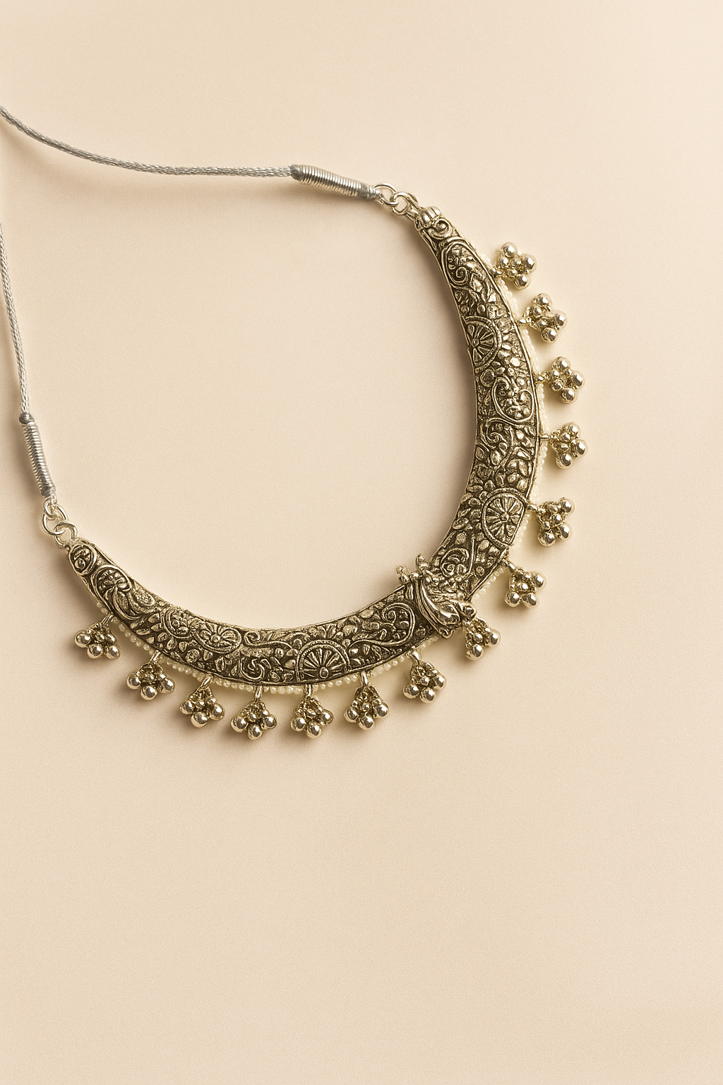 Silver Radha Krishna Necklace Set with Jhumka Earrings