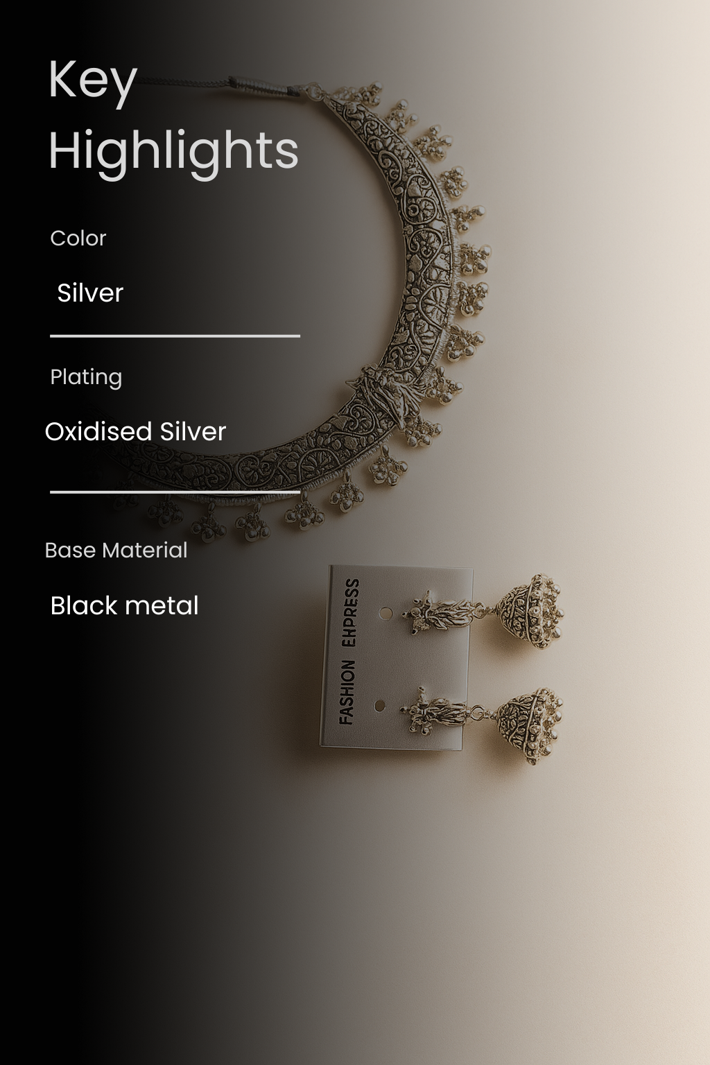 Silver Radha Krishna Necklace Set with Jhumka Earrings