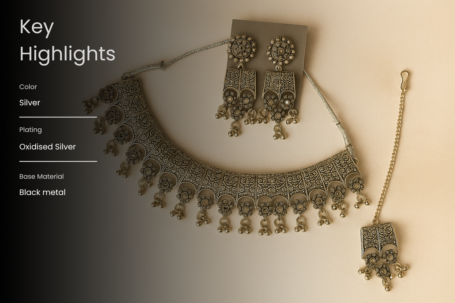 Gold-Plated Tribal Choker Set with Earrings & Maang Tikka